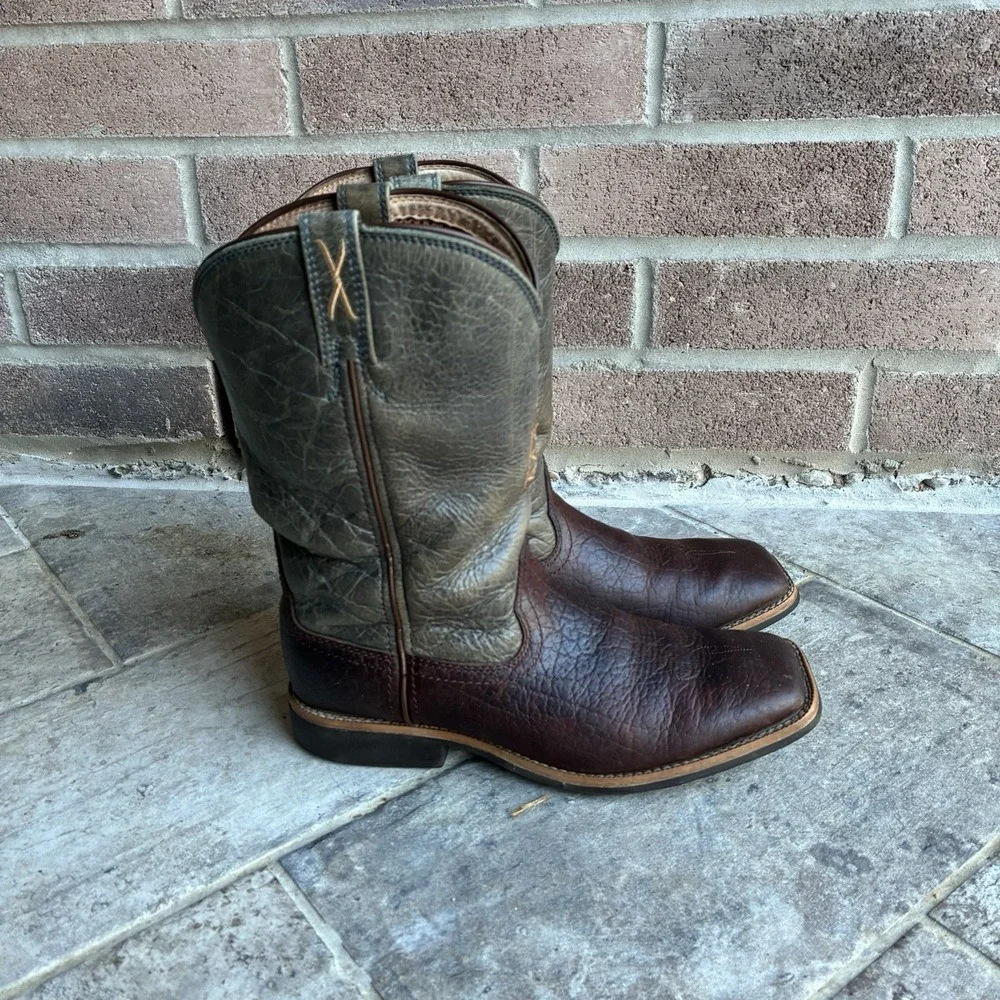 Twisted‎ X Youth 6M Boots Cognac Blue Western Square Toe Oil Rig Work Cowboy